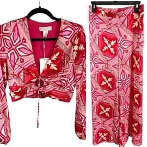 Caroline Constas pink and red set pants and cropped blouse